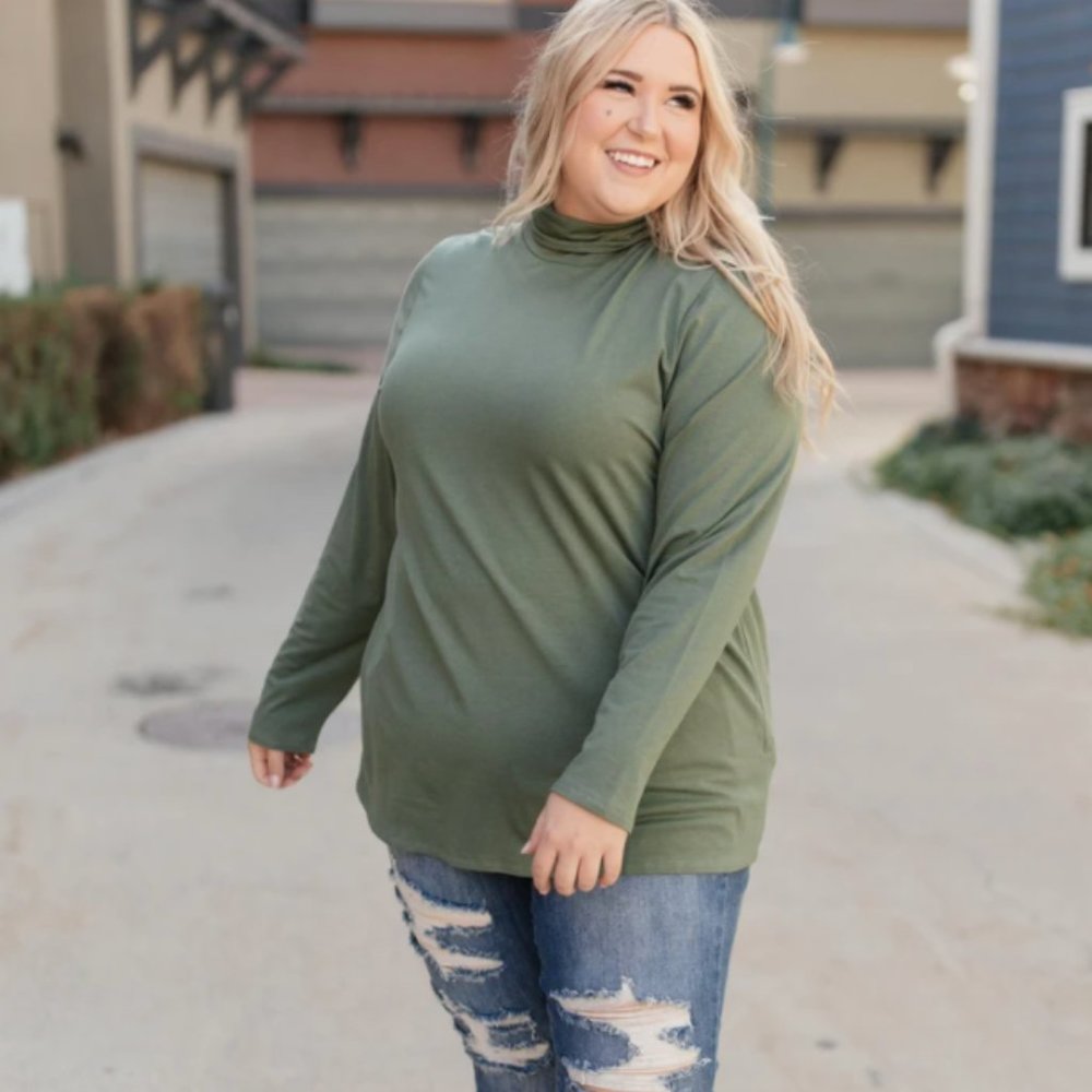 PLAIN JANE TURTLE NECK TOP IN CARGO Size XL NWT